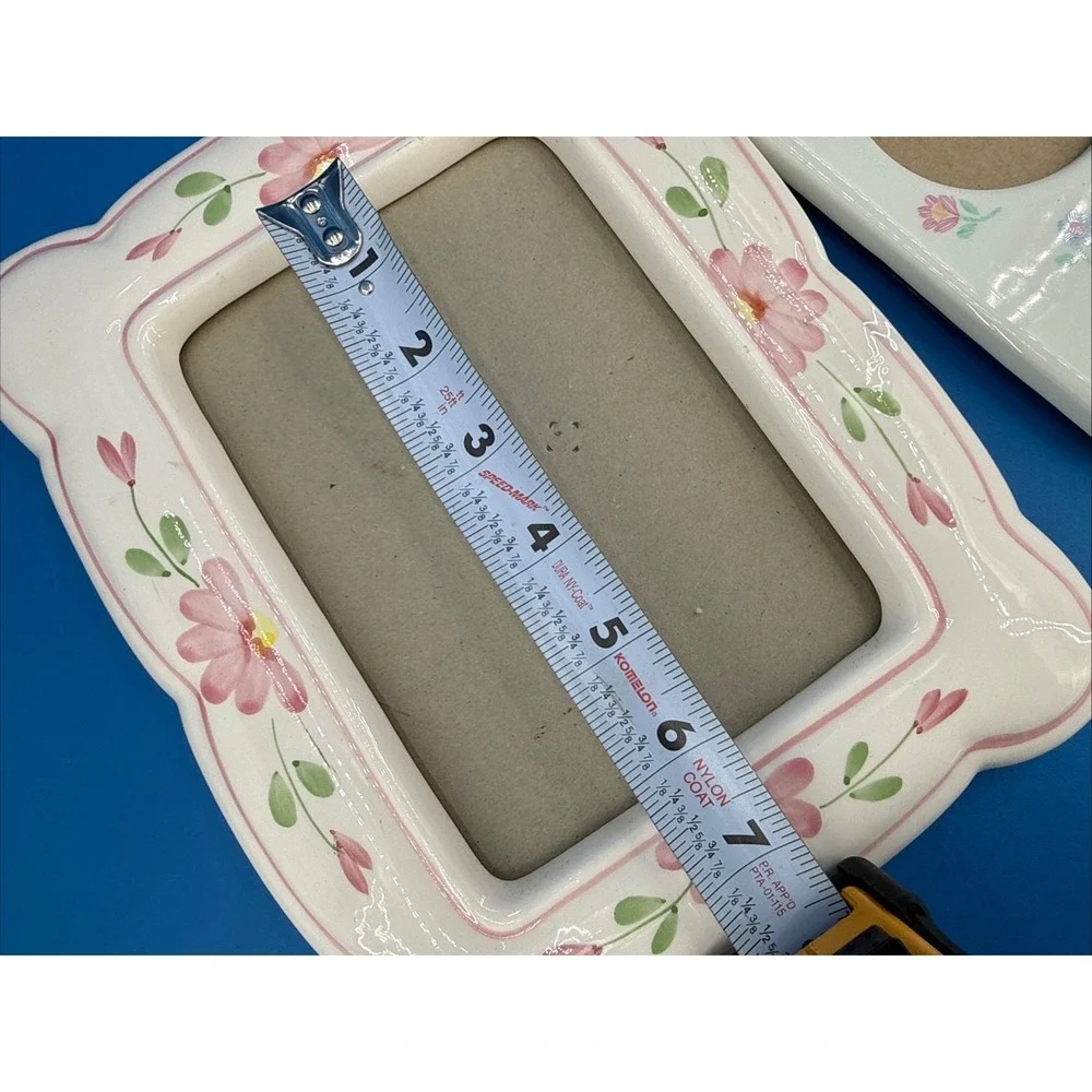 Vtg 2 Ceramic Picture Frames Pink Floral Tabletop Cottagecore Country Farm House